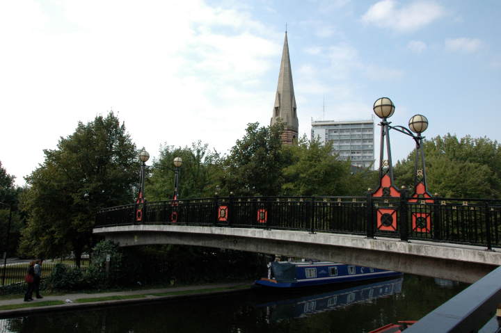 St. Mary Magdalene in Paddington seen from Regent's Canal, by G. E. Street