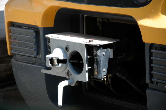 Front coupler on train in Central Station, Porto, Portugal