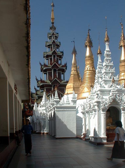 An unusual pagoda at the center of the southern end of the complex