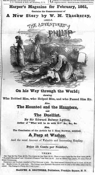 Advertisement for Thackeray's Adventures of Philip