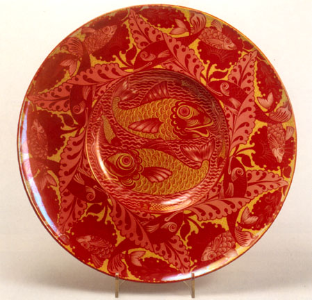 Large ruby charger decorated with fish