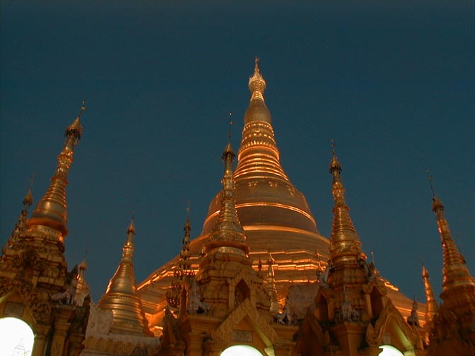 he central stupa illuminated at night
