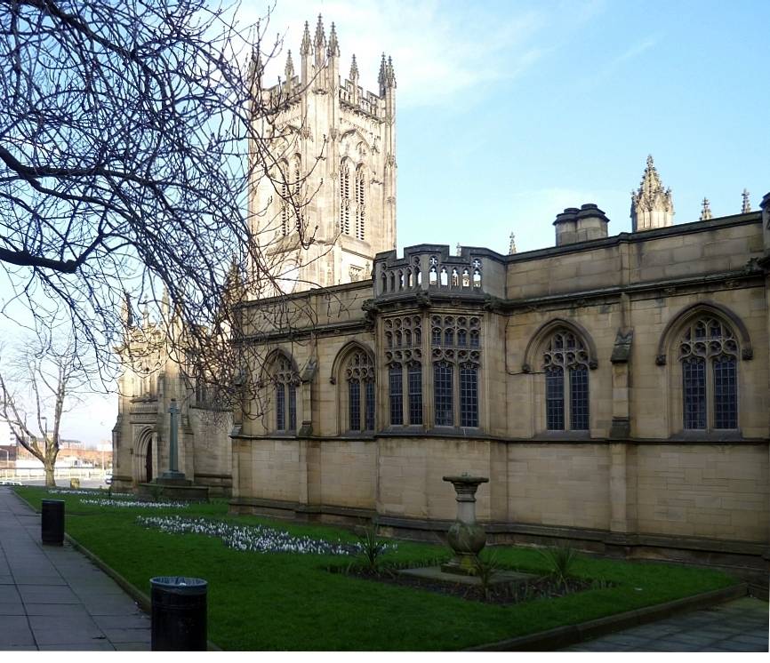 Southern side of Manchester Cathedral, with additions by Basil Champneys