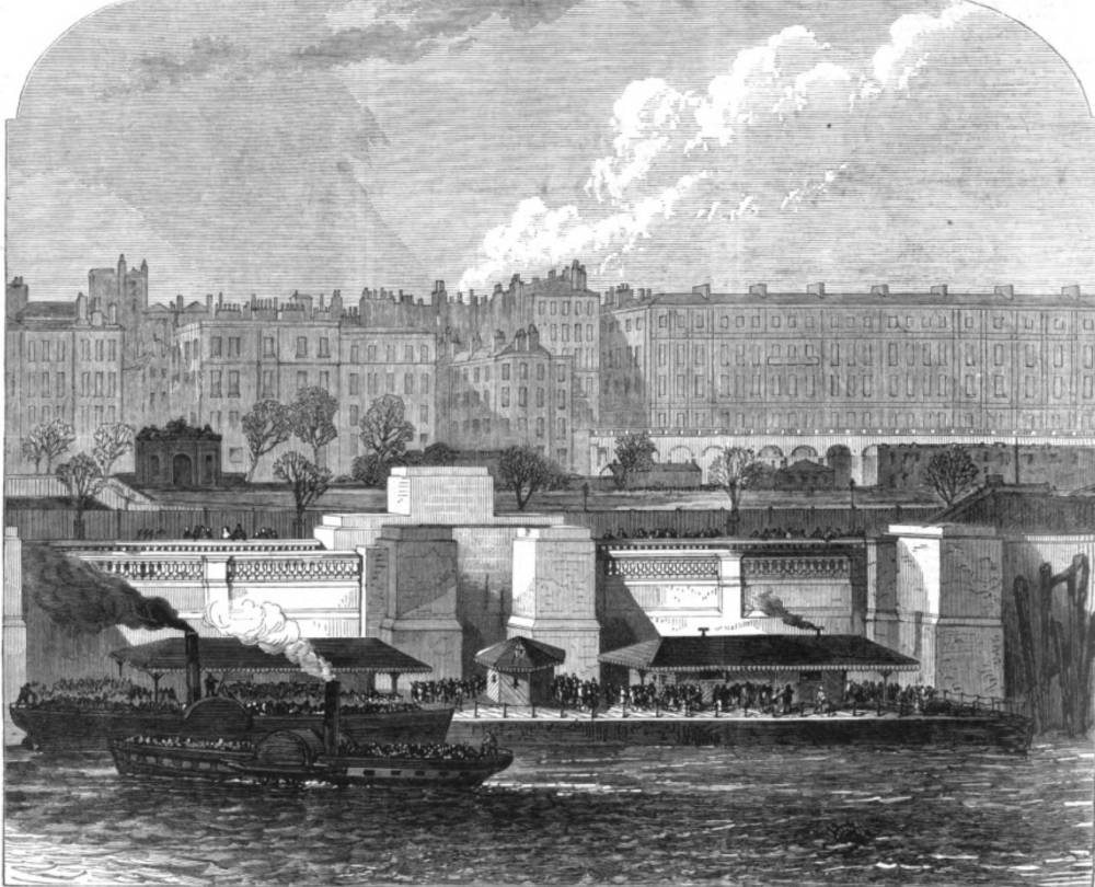 London improvements: Hungerford Pier on the Thames Embankment