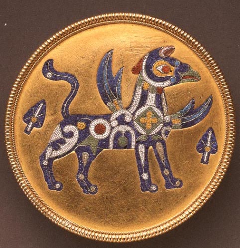 Brooch with micromosiac griffin in the early medieval stryle