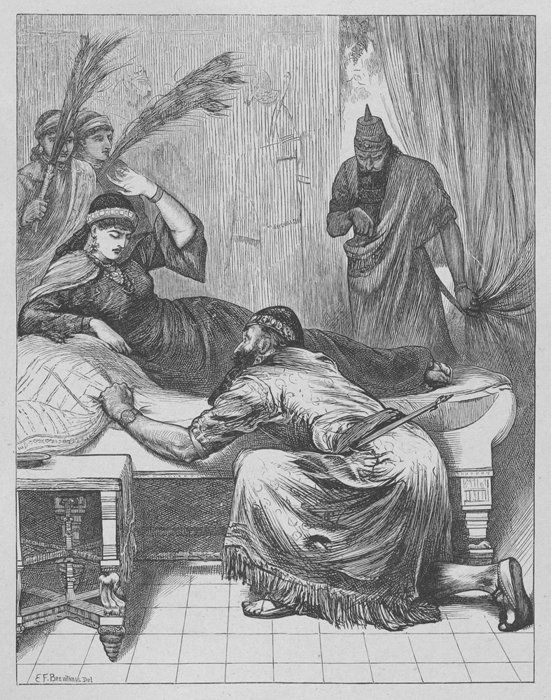 Haman supplicating Esther