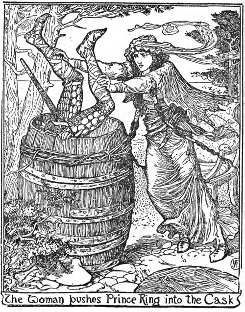The Woman pushes Prince Ring into the Cask