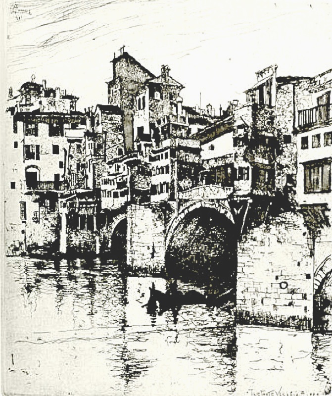 The Ponte Vecchio, Florence. The fist etching made in Europe