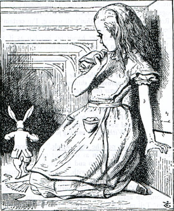 Alice catches sight of the white rabbit