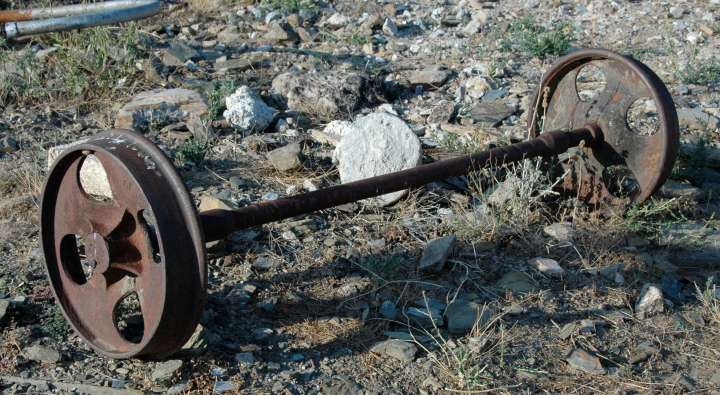 Set of Wheels and Axle from a Handcar, Pocinho, along the Douro River, Portugal