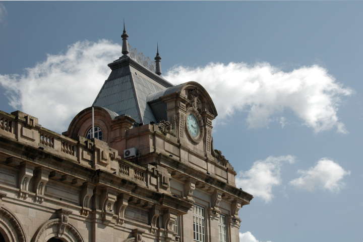 Roof detail with clock, Central Station, Porto, Portugal