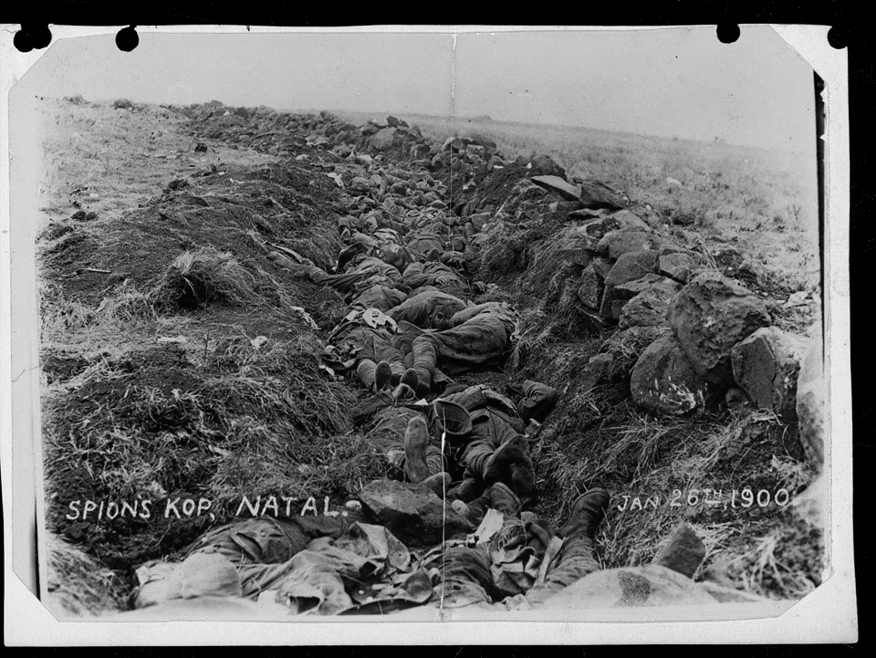 British dead in a shallow trench on Spion Kop, 26 January 1900
