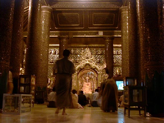 Inside the golden shrine at night
