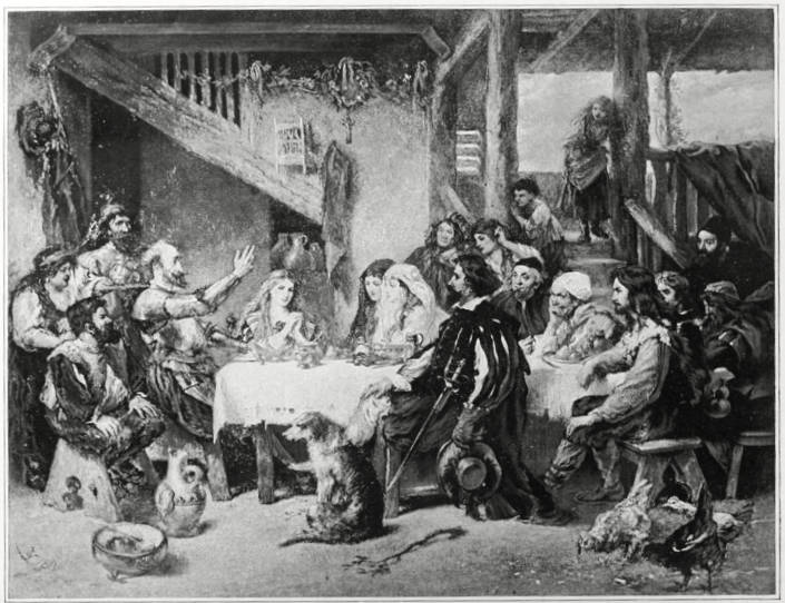 Don Quixote discoursing upon arms and letters to the company at the inn