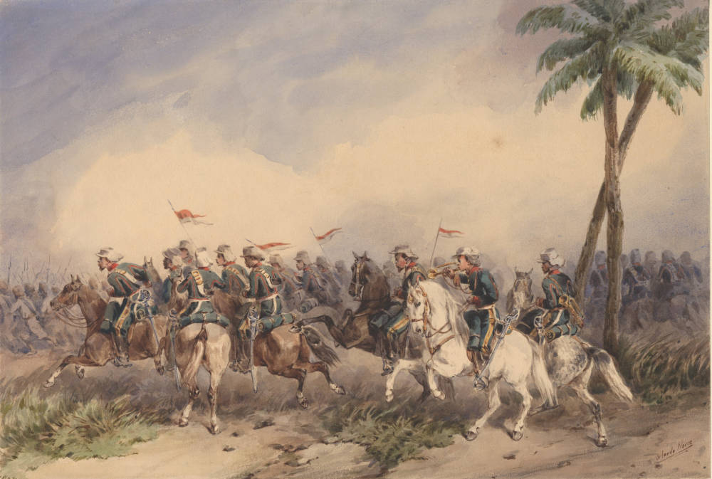 The 9th-Queen's-Royal Lancers attacking mutineers in India
