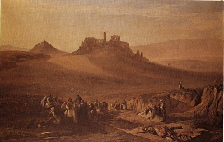 The Acropolis of Athens, Sunrise, Peasants assembling on the Road to Piraeus