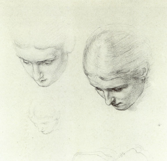 Three studies of a woman's head and face