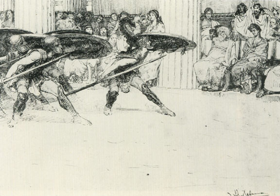 The Pyrrhic Dance; a drawing for illustration after the painting 'The Pyrrhic Dance'
