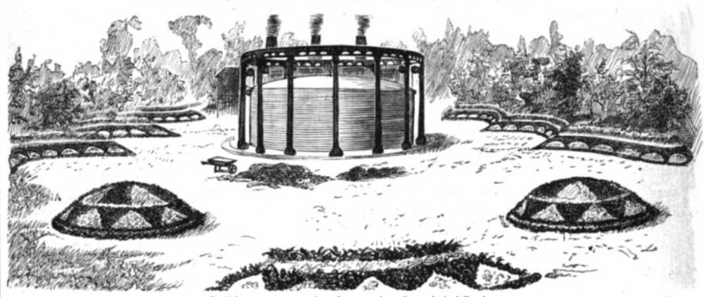 Capital centre ornament for a flower-garden — Gasworks in full swing