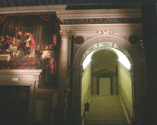 Scarpagnino's staircase leading to Sala Grande Superiore, the upper hall of the Scuola Grande di San Rocco