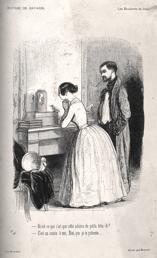 A bourgeois wife shows her husband the preserved fetus of her cousin