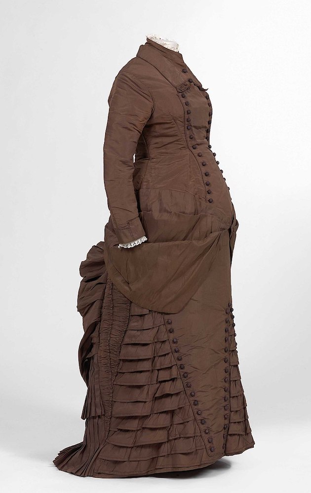 Brown maternity dress with alterations 1880