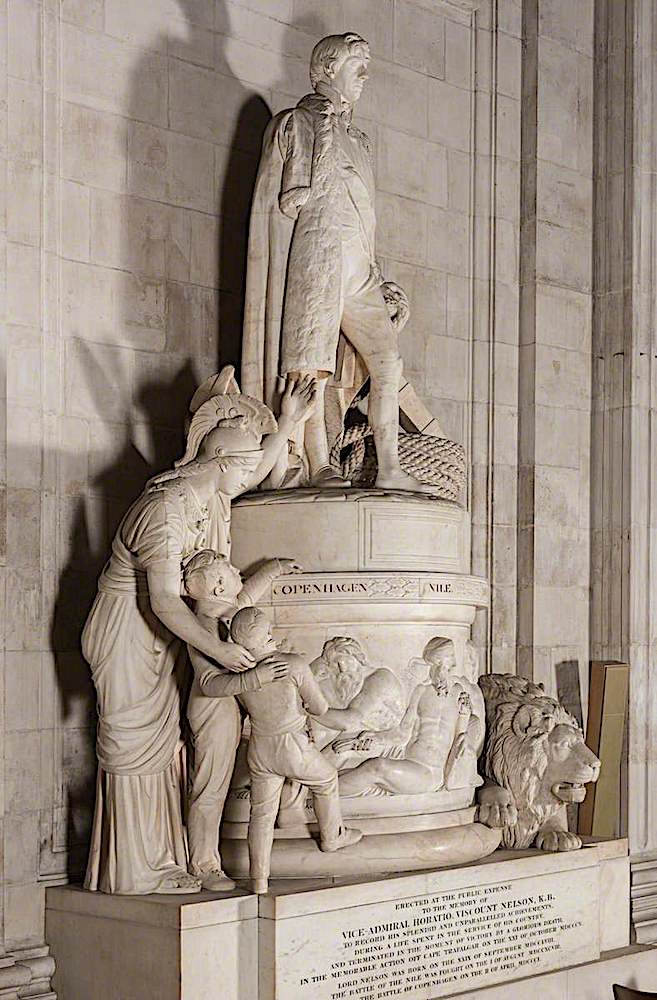 Britannia showing two lads the great hero