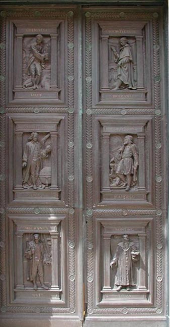 Door with images of fine and applied arts