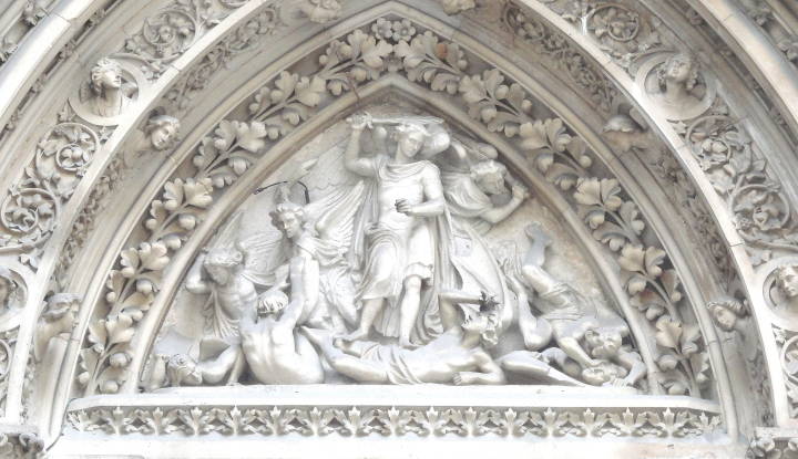 Tympanum with St. Michael disputing with Satan about the Body of Moses