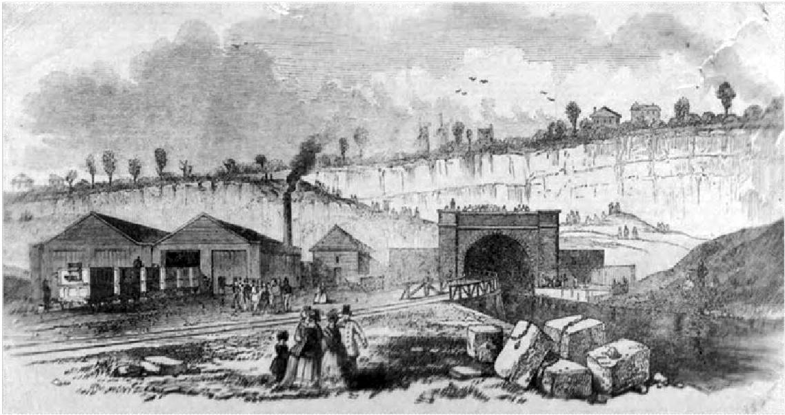 >The Higham-Strood tunnel showing the Strood entrance to the combined canal/rail tunnel
