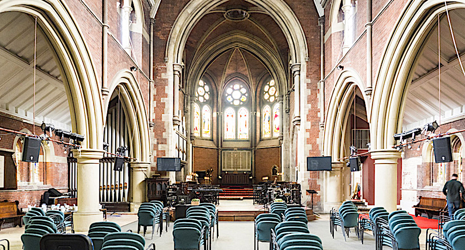 interior of St Luke's, Kentish Town, by Basil Champneys