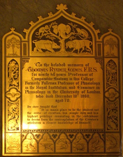 Memorial to Thomas Rymer Jones, King's College Chapel, University of London