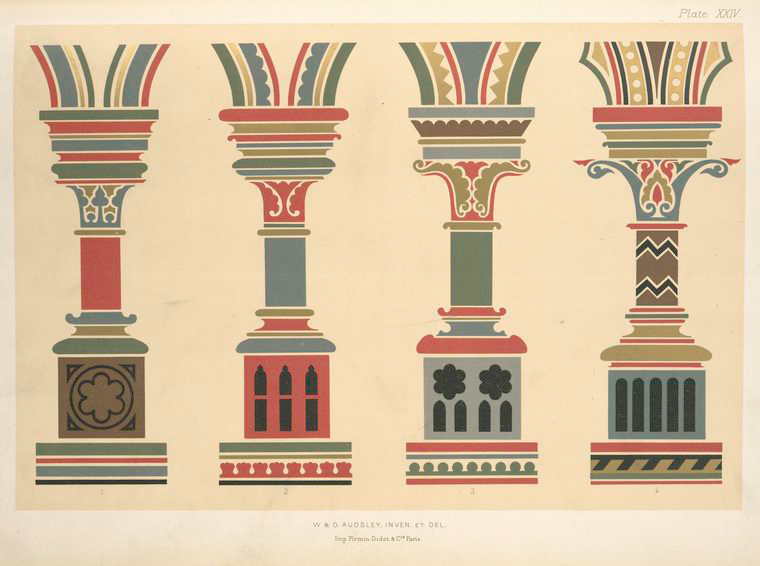 Pillars, arch-mouldings, and strings.... for wall decoration.