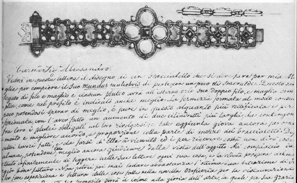Design for a bracelet with a letter written by Michaelangelo
Caetani