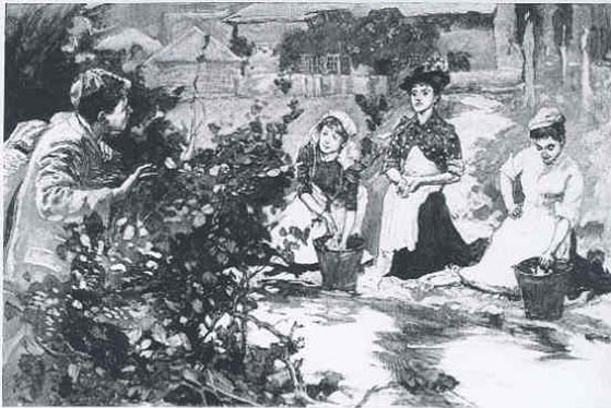 On the farther side of the stream three women were kneeling