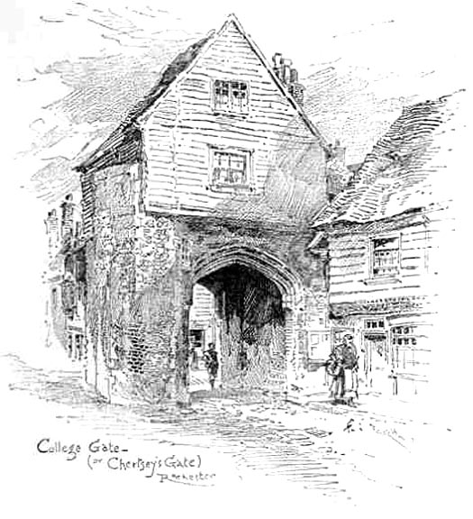 College Gate (or Chertsey's gate), Rochester — John Jasper's Gateway (from the Cathedral), Rochester 