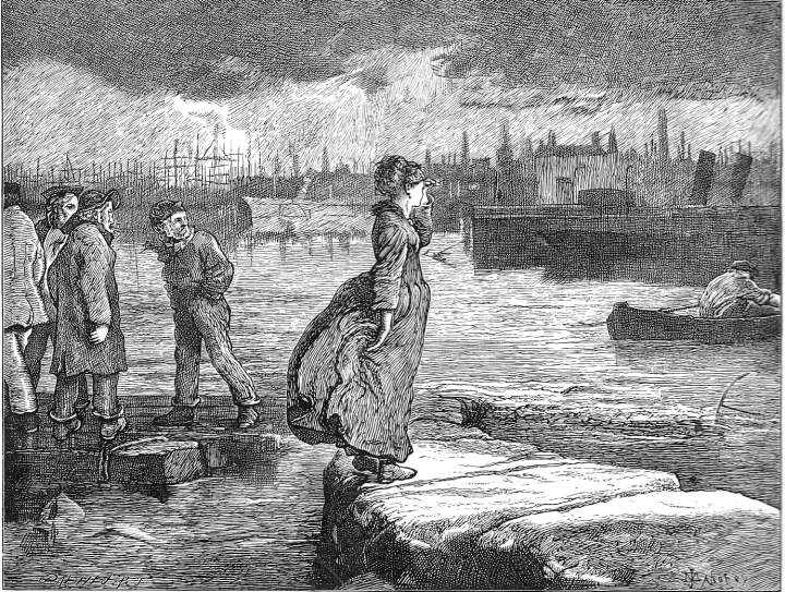 Lizzie, looking for her father, saw him coming, and
stood upon the causeway that he might see her
