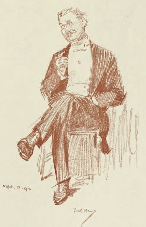 Seated man in formal wear by Phil May