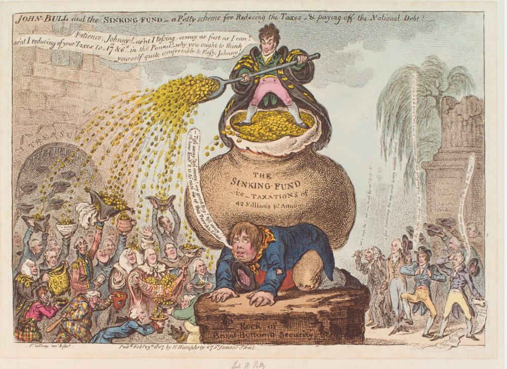 John Bull and the sinking-fund - a pretty scheme for reducing the taxes & paying-off the national debt!