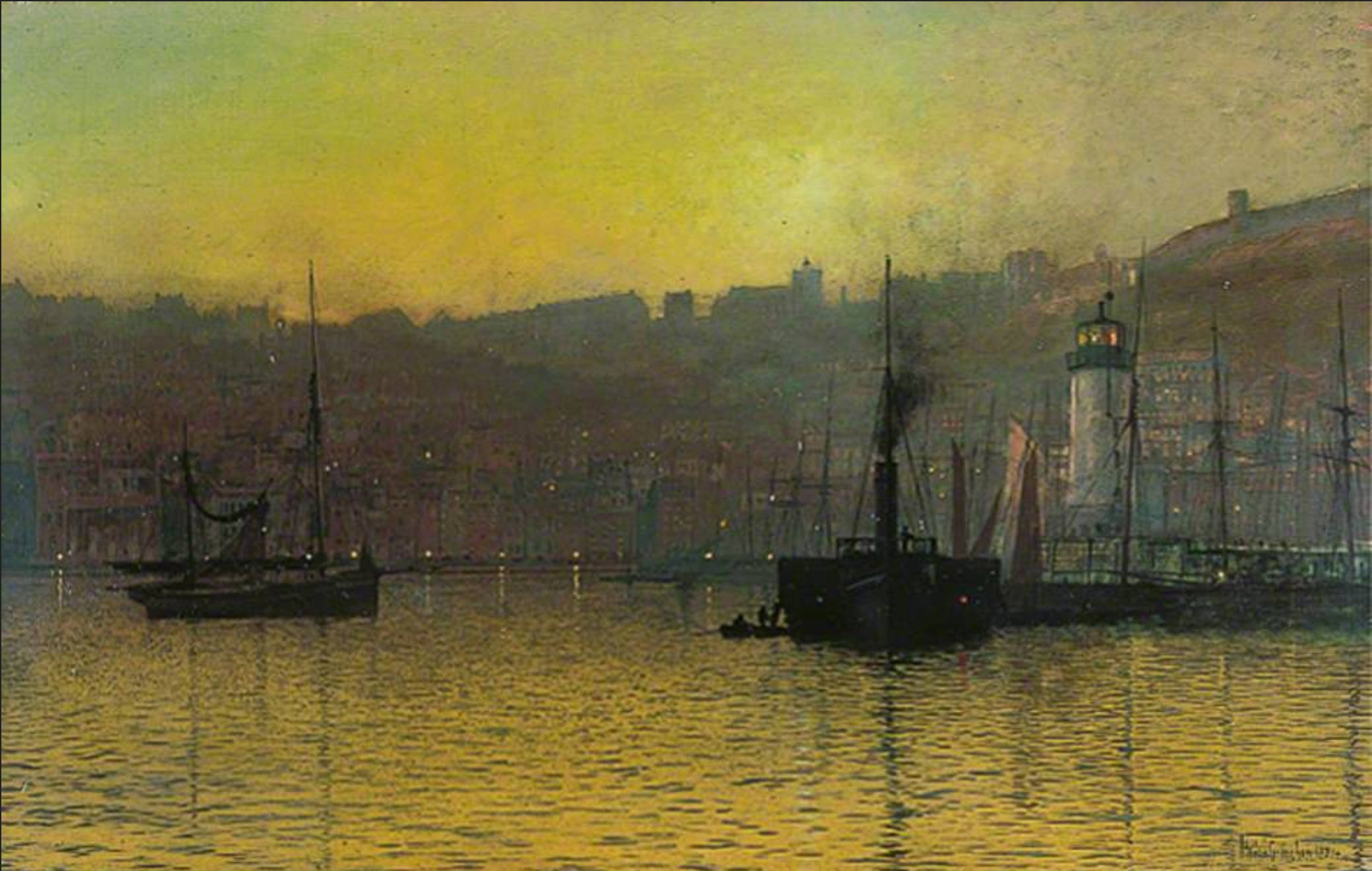 Nightfall in Scarborough Harbour, North Yorkshire