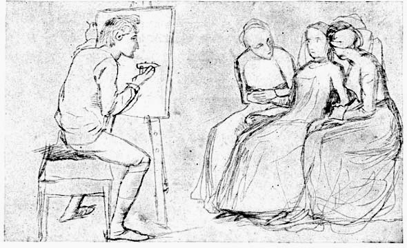 Drawing intended to illustrated a story by D.G. Rossetti