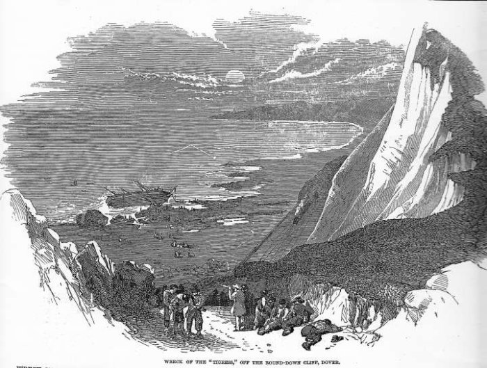 The wreck of the 'Tigress,' off the Round-Down Cliff, Dover