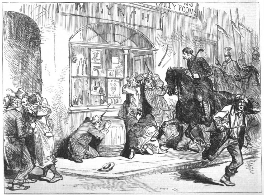 Sketches from Ireland: Lancers Clearing the Street of Granard at the Longford Election