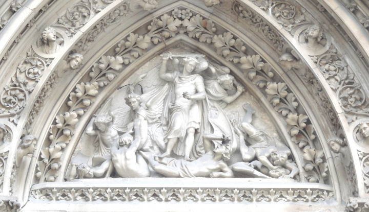 Tympanum with St. Michael disputing with Satan about the Body of Moses 