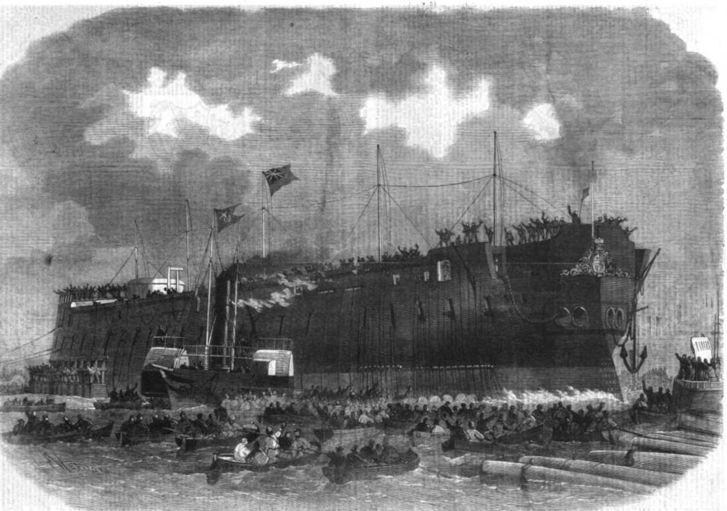 Attempted launch of the ironclad frigate Northumberland at Millwall